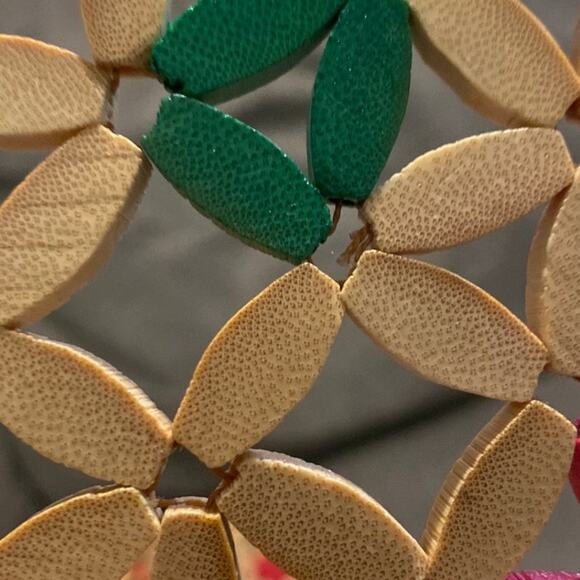 Christmas Bamboo Round Hot Plate Pads Trivets Placemats Retro Green Red MCM - Picture 7 of 12